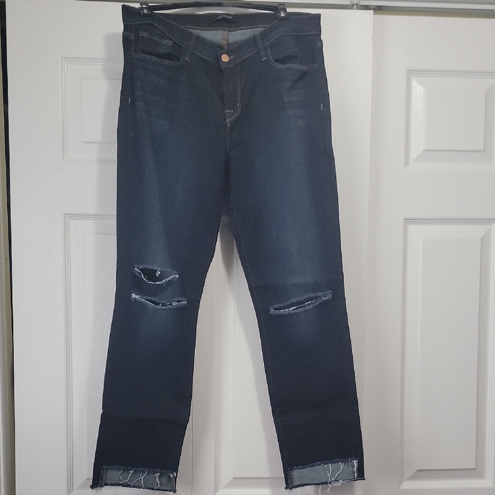 J Brand Dark Blue Distressed Ankle Jeans